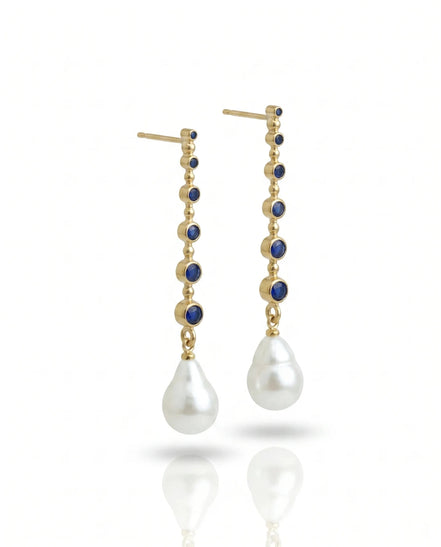 Cercei Pearl Sapphire – Oțel placat Aur 24K - OK Lux. All rights reserved. - Earrings - 