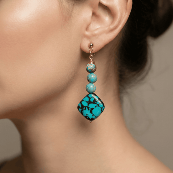 Cercei Turcoaz - Bijuterie Handmade Placată cu Aur - OK Lux. All rights reserved. - Earrings - 