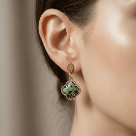 Cercei Zoisit Natural - Bijuterie Handmade din Oțel Inoxidabil - OK Lux. All rights reserved. - Earrings - 