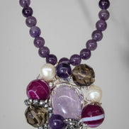Colier Ametist cu Agate și Perle - Bijuterie Statement Handmade - OK Lux. All rights reserved. - Coliere - 