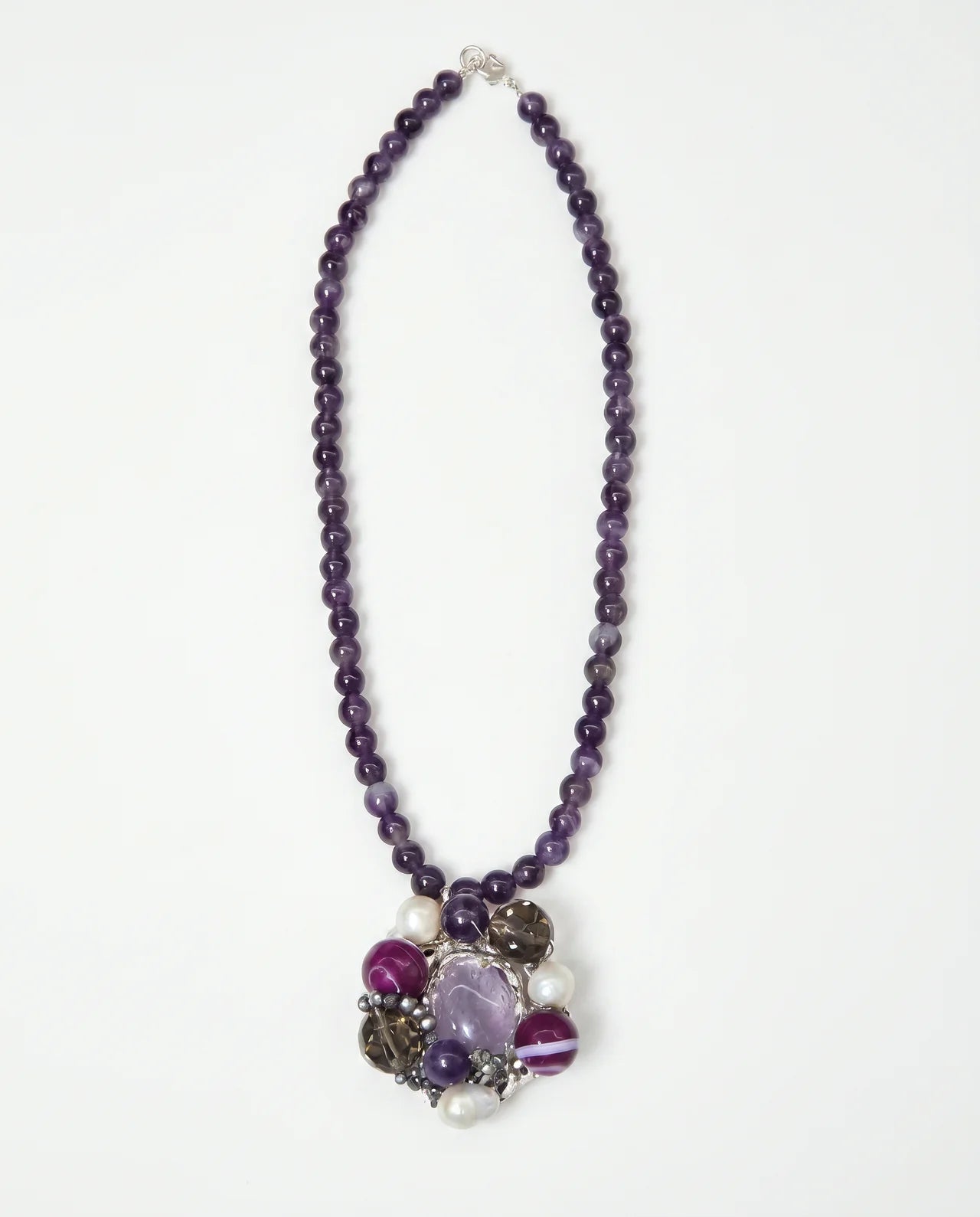 Colier Ametist cu Agate și Perle - Bijuterie Statement Handmade - OK Lux. All rights reserved. - Coliere - 