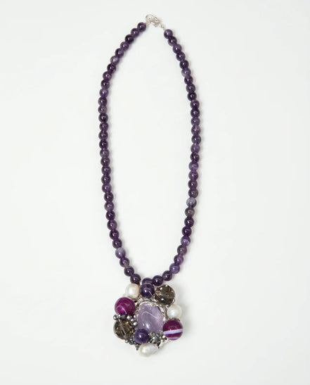 Colier Ametist cu Agate și Perle - Bijuterie Statement Handmade - OK Lux. All rights reserved. - Coliere - 