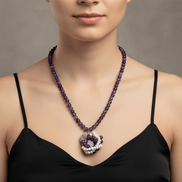 Colier Ametist cu Perle - Bijuterie Statement Handmade cu Închizătoare Oțel - OK Lux. All rights reserved. - Coliere - 