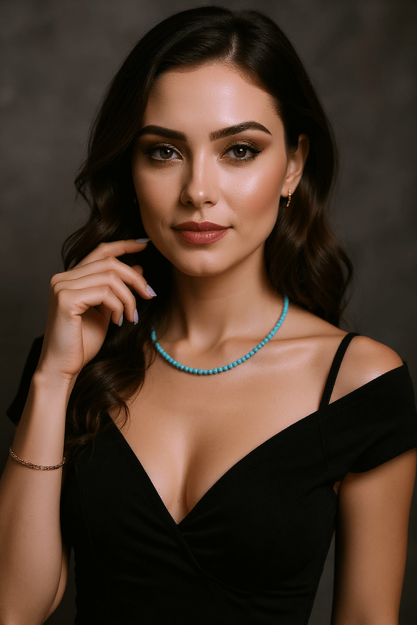 Colier Argint cu Amazonit Fațetat Turcoaz 3 mm, 39 cm - OK Lux. All rights reserved. - Necklaces - 