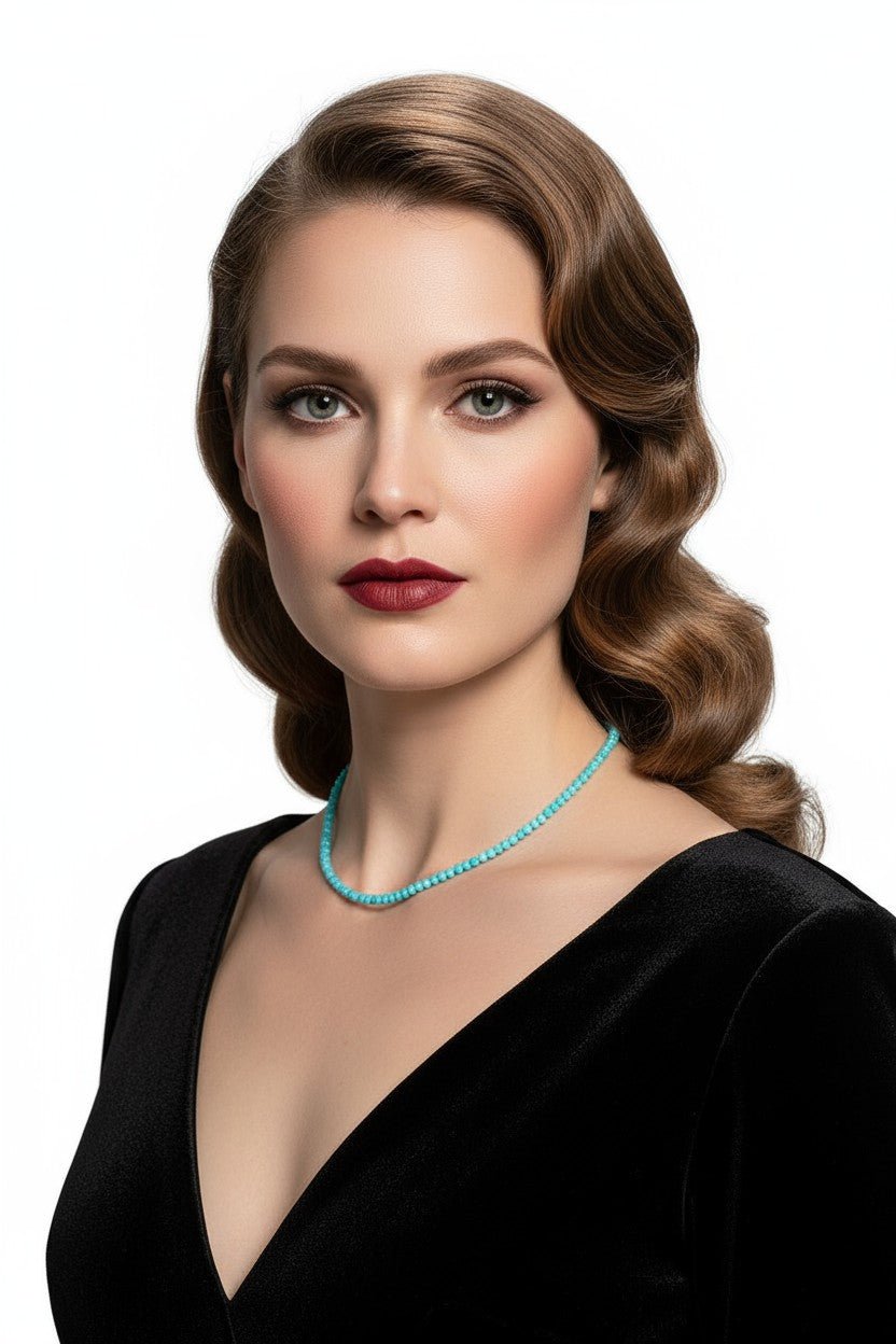 Colier Argint cu Amazonit Fațetat Turcoaz 3 mm, 39 cm - OK Lux. All rights reserved. - Necklaces - 