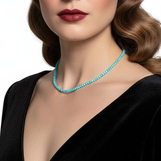 Colier din argint și amazonit fatetat turcoaz 3mm, lungime 39cm - vedere completă