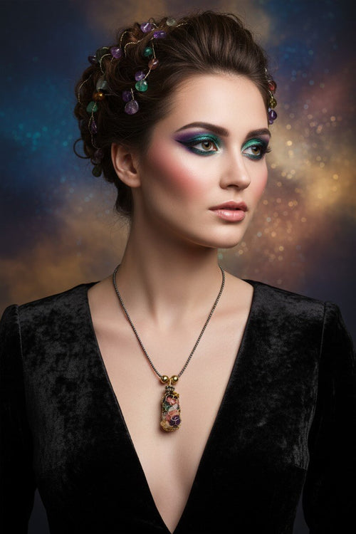 Colier Auriu cu Pietre Semiprețioase: Pirită, Hematit și 7 Chakre - OK Lux. All rights reserved. - Necklaces - 