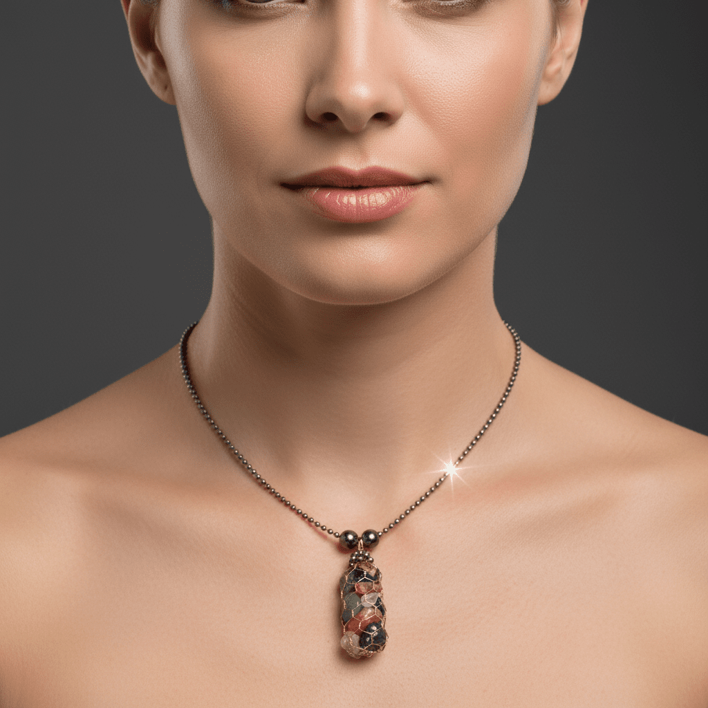 Colier Auriu Handmade cu Pirită, Hematit și Pietre 7 Chakre - Bijuterie Artizanală Unicat - OK Lux. All rights reserved. - Necklaces - 