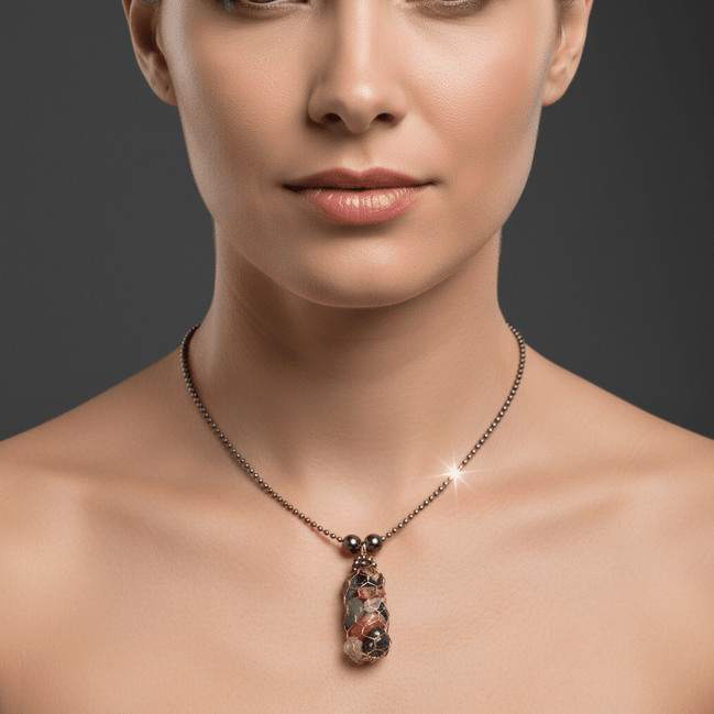 Colier Auriu Handmade cu Pirită, Hematit și Pietre 7 Chakre - Bijuterie Artizanală Unicat - OK Lux. All rights reserved. - Necklaces - 