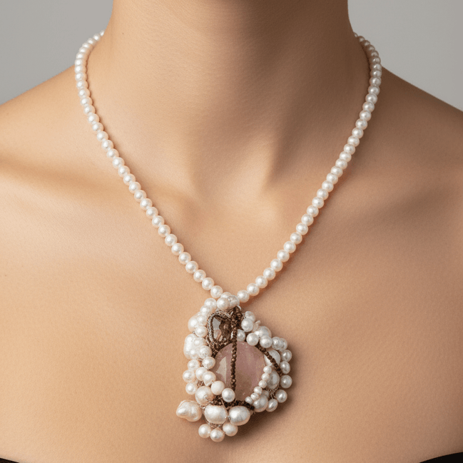 Colier cu Perle Naturale și Pandant Auriu - Design Elegant Handmade - OK Lux. All rights reserved. - Coliere - 