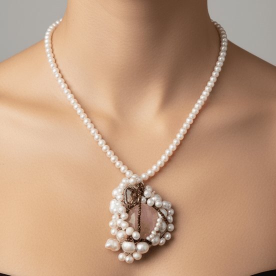 Colier cu Perle Naturale și Pandant Auriu - Design Elegant Handmade - OK Lux. All rights reserved. - Coliere - 