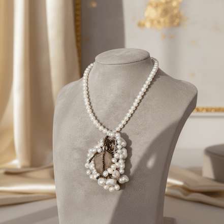 Colier cu Perle Naturale și Pandant Auriu - Design Elegant Handmade - OK Lux. All rights reserved. - Coliere - 