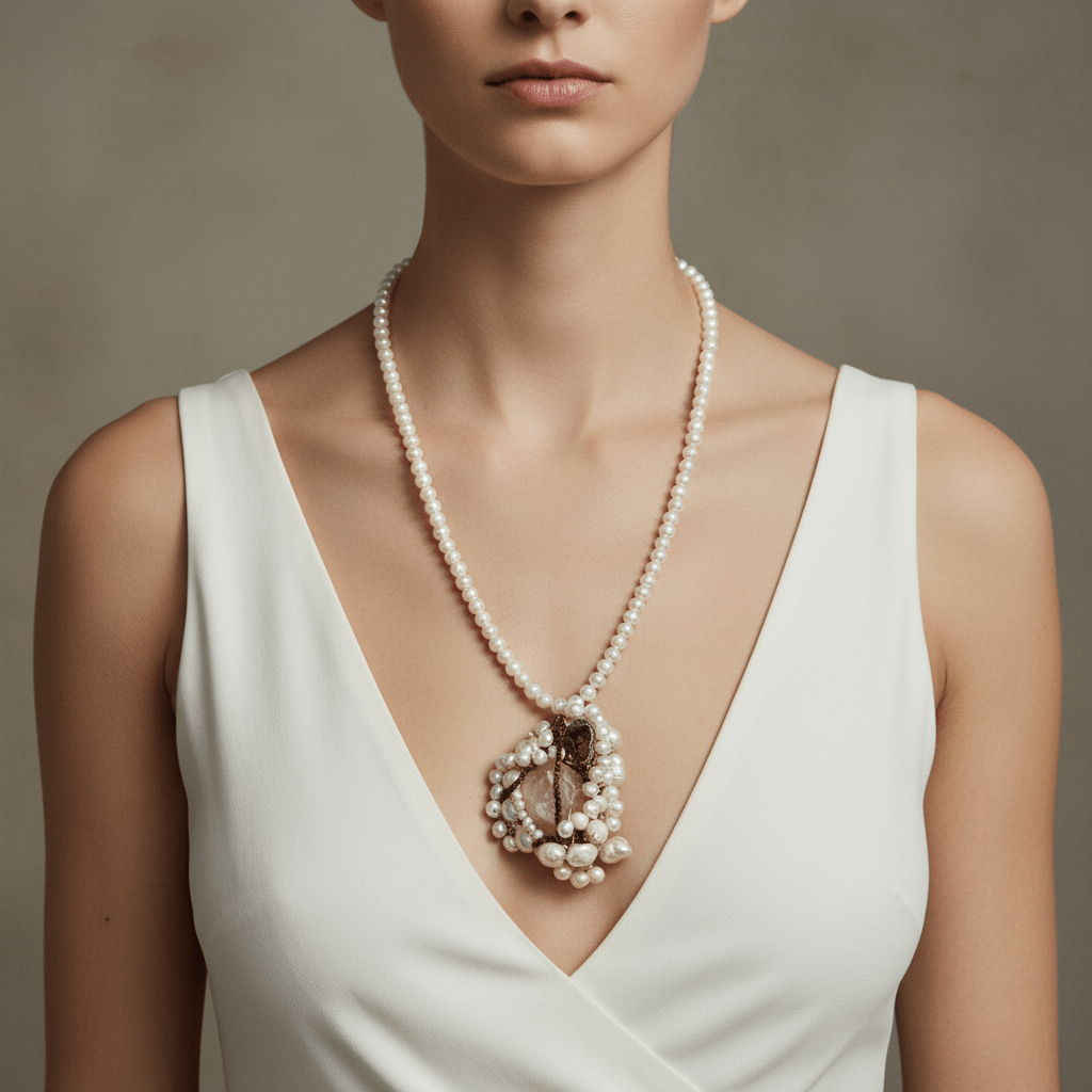 Colier cu Perle Naturale și Pandant Auriu - Design Elegant Handmade - OK Lux. All rights reserved. - Coliere - 