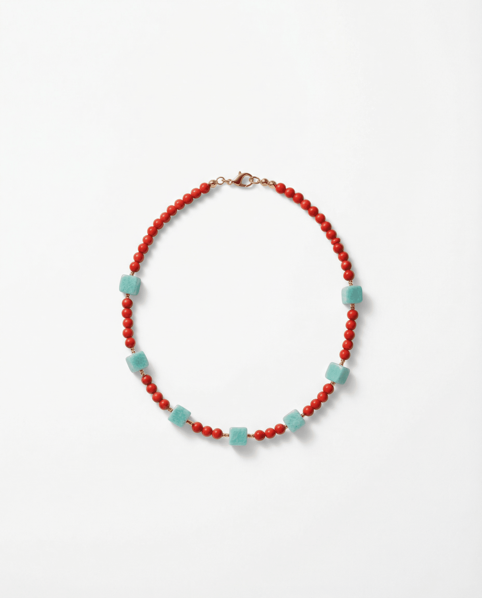 Colier cu Pietre Semiprețioase: Amazonit, Coral, Hematit și Oțel Inoxidabil - OK Lux. All rights reserved. - Necklaces - 