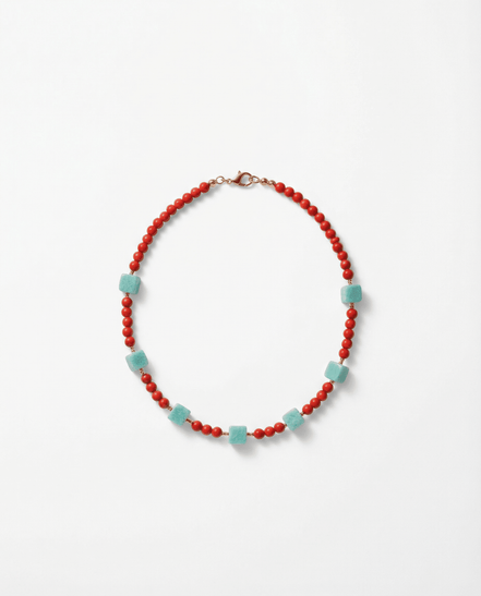 Colier cu Pietre Semiprețioase: Amazonit, Coral, Hematit și Oțel Inoxidabil - OK Lux. All rights reserved. - Necklaces - 