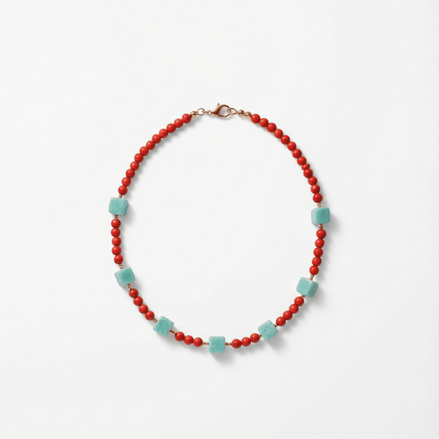 Colier cu Pietre Semiprețioase: Amazonit, Coral, Hematit și Oțel Inoxidabil - OK Lux. All rights reserved. - Necklaces - 