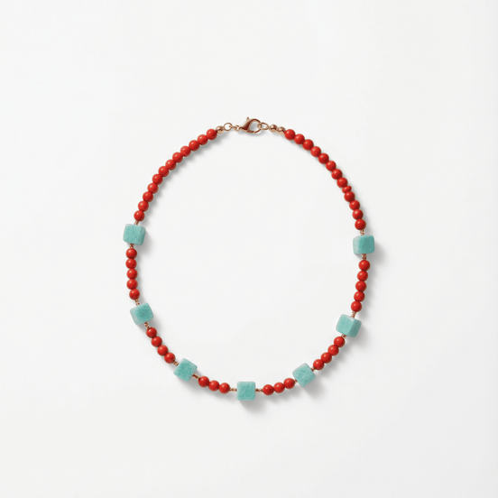 Colier cu Pietre Semiprețioase: Amazonit, Coral, Hematit și Oțel Inoxidabil - OK Lux. All rights reserved. - Necklaces - 