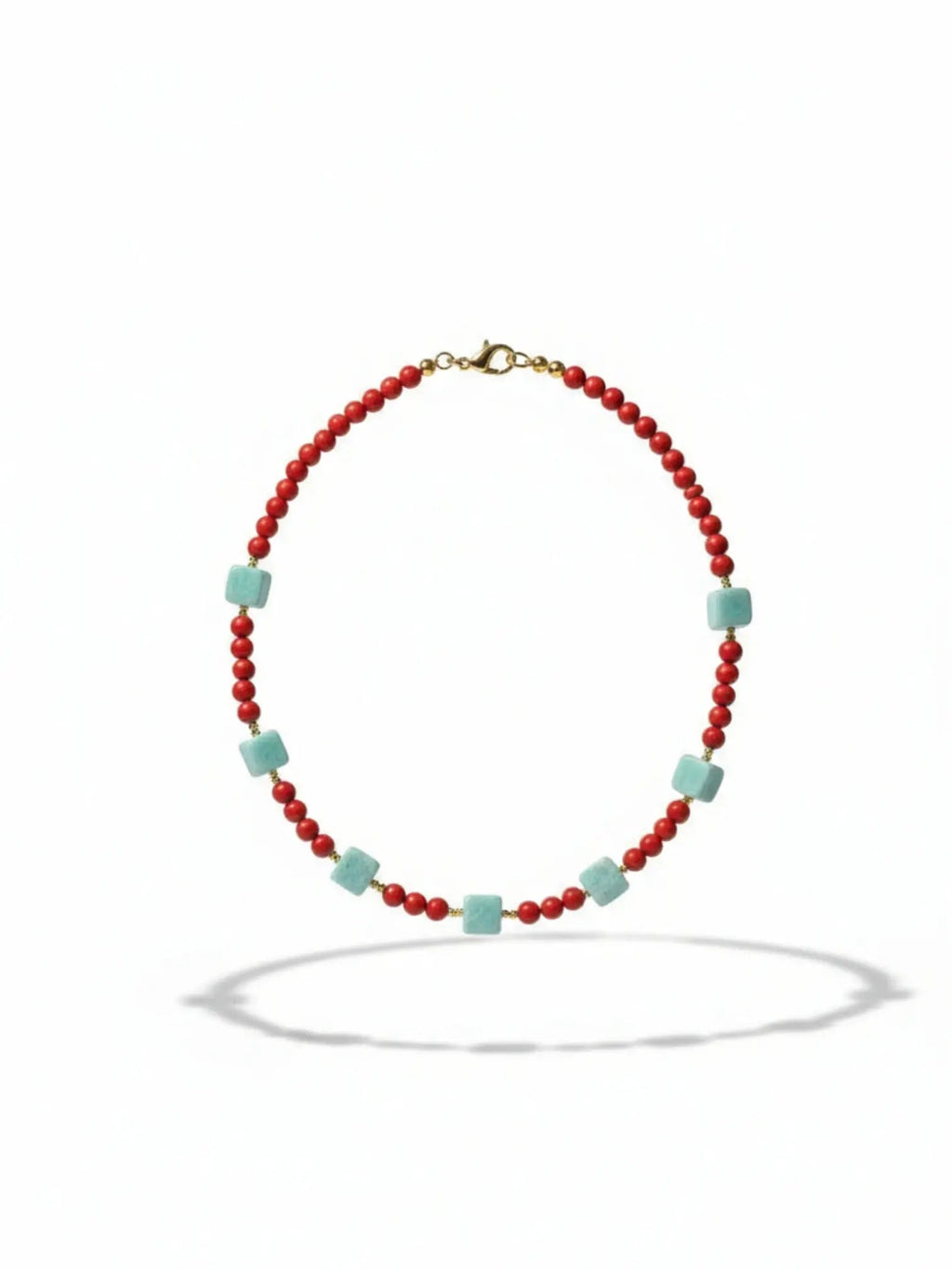 Colier cu Pietre Semiprețioase: Amazonit, Coral, Hematit și Oțel Inoxidabil - OK Lux. All rights reserved. - Necklaces - 