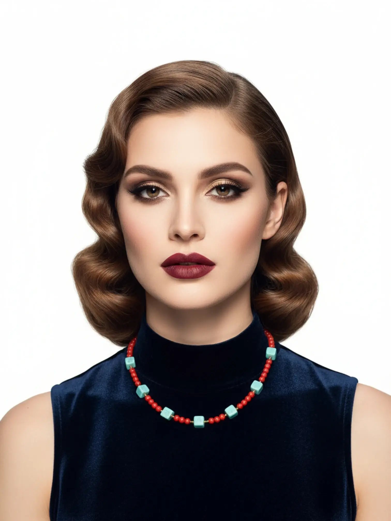 Colier cu Pietre Semiprețioase: Amazonit, Coral, Hematit și Oțel Inoxidabil - OK Lux. All rights reserved. - Necklaces - 