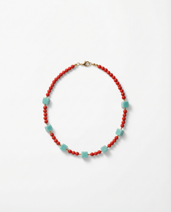 Colier cu Pietre Semiprețioase: Amazonit, Coral, Hematit și Oțel Inoxidabil - OK Lux. All rights reserved. - Necklaces - 