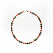 Colier cu Pietre Semiprețioase: Zoisit, Coral Roșu și Hematit Auriu - OK Lux. All rights reserved. - Necklaces - 
