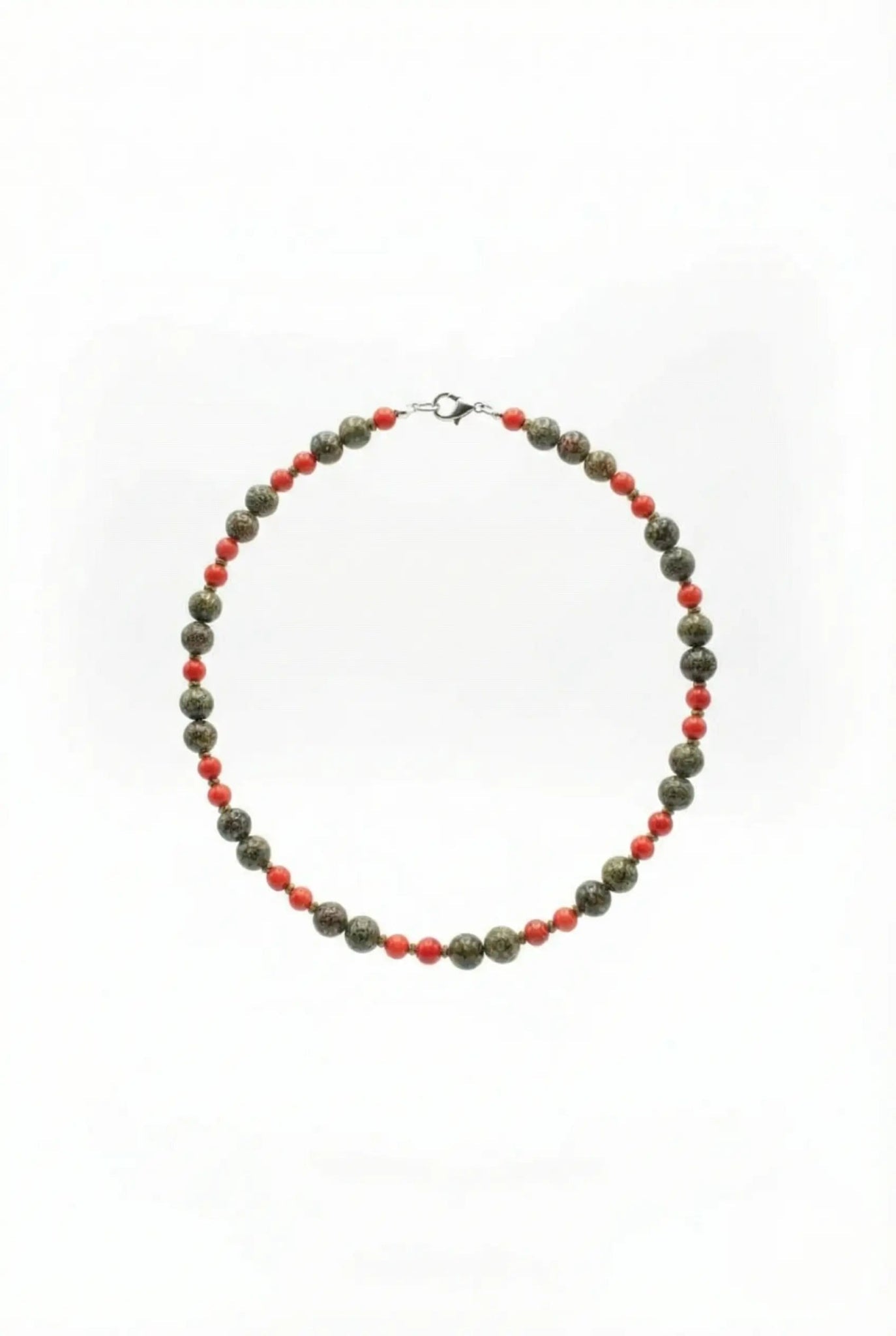 Colier cu Pietre Semiprețioase: Zoisit, Coral Roșu și Hematit Auriu - OK Lux. All rights reserved. - Necklaces - 