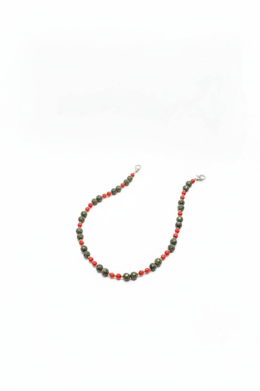 Colier cu Pietre Semiprețioase: Zoisit, Coral Roșu și Hematit Auriu - OK Lux. All rights reserved. - Necklaces - 