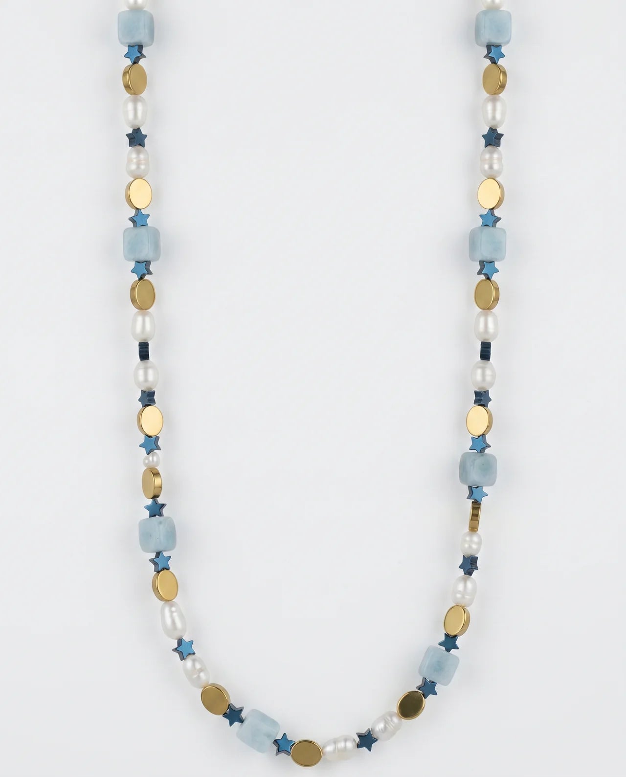 Colier din Acvamarin, Perle și Stele din Hematit - OK Lux. All rights reserved. - Necklaces - 