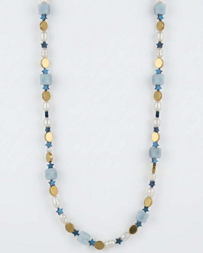 Colier din Acvamarin, Perle și Stele din Hematit - OK Lux. All rights reserved. - Necklaces - 