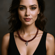 Colier din Argint cu Jad Roșu Fațetat, Pandantiv Fundă și Zirconiu - OK Lux. All rights reserved. - Necklaces - 