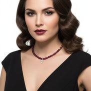 Colier din Argint cu Jad Roșu Fațetat, Pandantiv Fundă și Zirconiu - OK Lux. All rights reserved. - Necklaces - 