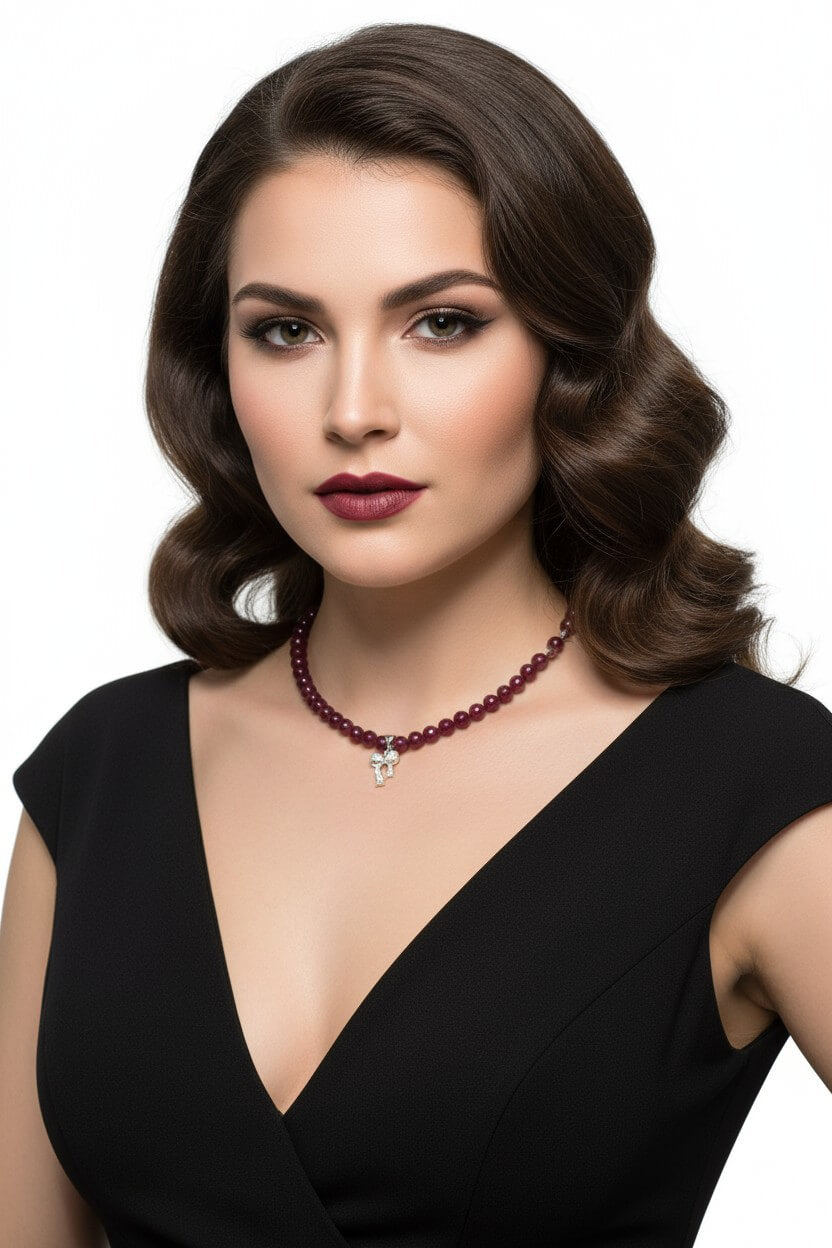 Colier din Argint cu Jad Roșu Fațetat, Pandantiv Fundă și Zirconiu - OK Lux. All rights reserved. - Necklaces - 