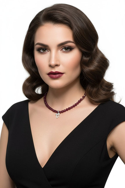 Colier din Argint cu Jad Roșu Fațetat, Pandantiv Fundă și Zirconiu - OK Lux. All rights reserved. - Necklaces - 