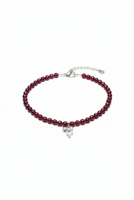 Colier din Argint cu Jad Roșu Fațetat, Pandantiv Fundă și Zirconiu - OK Lux. All rights reserved. - Necklaces - 