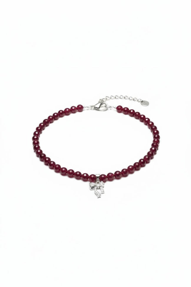 Colier din Argint cu Jad Roșu Fațetat, Pandantiv Fundă și Zirconiu - OK Lux. All rights reserved. - Necklaces - 