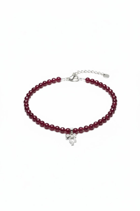 Colier din Argint cu Jad Roșu Fațetat, Pandantiv Fundă și Zirconiu - OK Lux. All rights reserved. - Necklaces - 