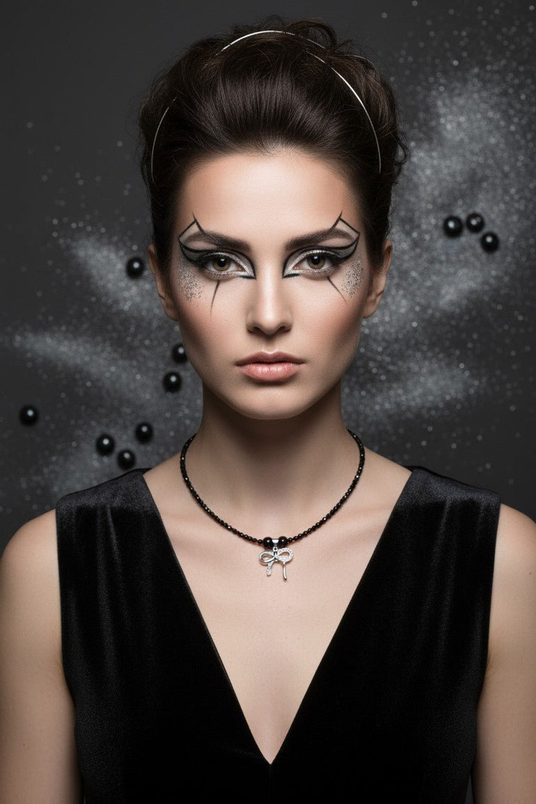 Colier din Argint cu Onix Fatetat și Pandantiv Fundă cu Zirconiu - OK Lux. All rights reserved. - Necklaces - 