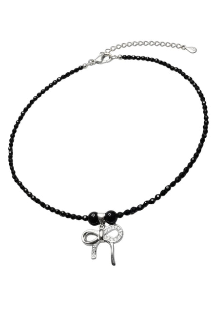 Colier din Argint cu Onix Fatetat și Pandantiv Fundă cu Zirconiu - OK Lux. All rights reserved. - Necklaces - 