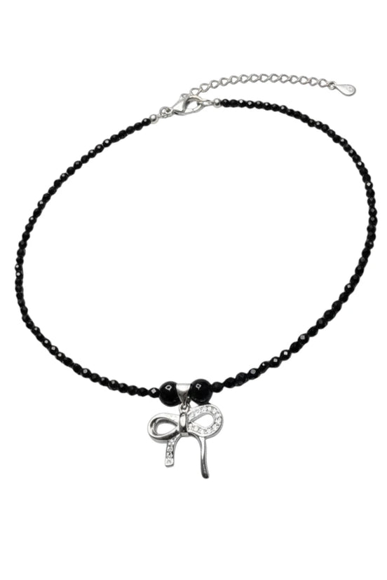 Colier din Argint cu Onix Fatetat și Pandantiv Fundă cu Zirconiu - OK Lux. All rights reserved. - Necklaces - 