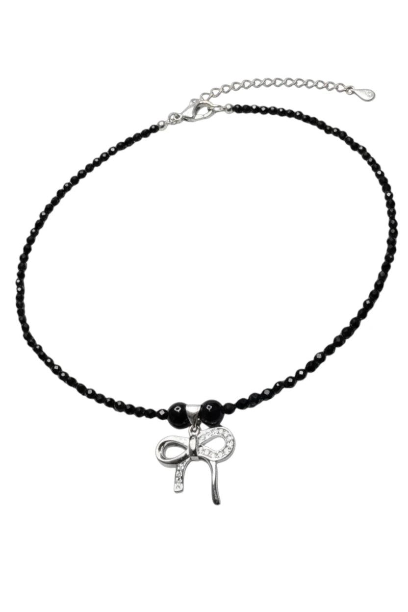 Colier din Argint cu Onix Fatetat și Pandantiv Fundă cu Zirconiu - OK Lux. All rights reserved. - Necklaces - 