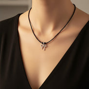 Colier din Argint cu Onix Fatetat și Pandantiv Fundă cu Zirconiu - OK Lux. All rights reserved. - Necklaces - 