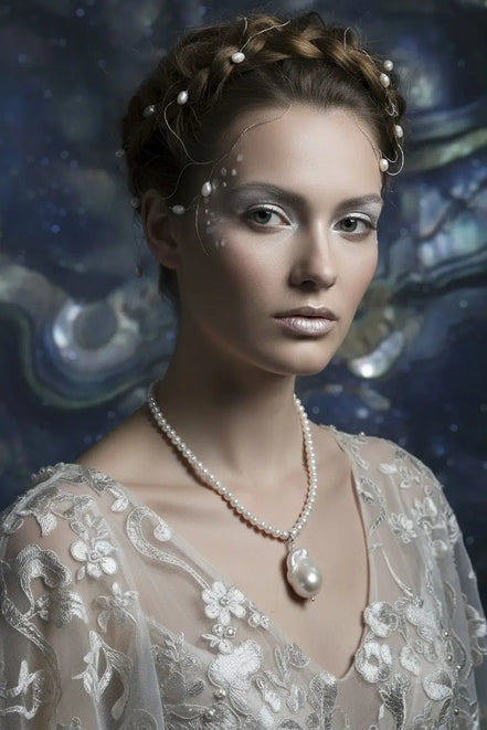 Colier din Argint cu Perle AAA de 6mm și Pandantiv cu Perlă Baroc de 14mm - OK Lux. All rights reserved. - Necklaces - 