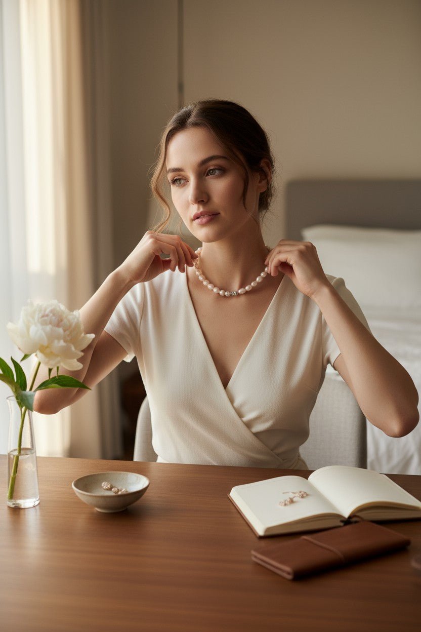 Colier din Argint cu Perle de Cultură Neregulate Roz Pudrat, 45 cm - OK Lux. All rights reserved. - Necklaces - 