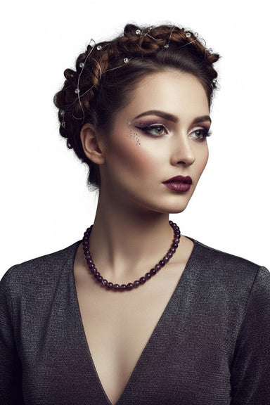 Colier din Argint cu Pietre Semiprețioase de Granat Nefatețat de 8 mm - OK Lux. All rights reserved. - Necklaces - 