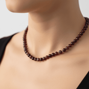 Colier din Argint cu Pietre Semiprețioase de Granat Nefatețat de 8 mm - OK Lux. All rights reserved. - Necklaces - 