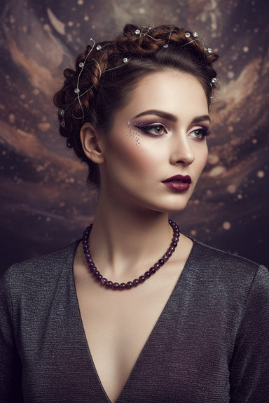 Colier din Argint cu Pietre Semiprețioase de Granat Nefatețat de 8 mm - OK Lux. All rights reserved. - Necklaces - 