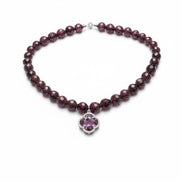 Colier elegant din argint cu granat fatetat 10mm și pandantiv - bijuterie handmade