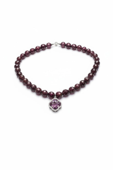 Colier elegant din argint cu granat fatetat 10mm și pandantiv - bijuterie handmade