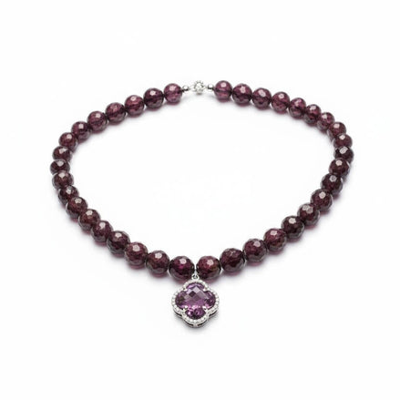 Colier elegant din argint cu granat fatetat 10mm și pandantiv - bijuterie handmade