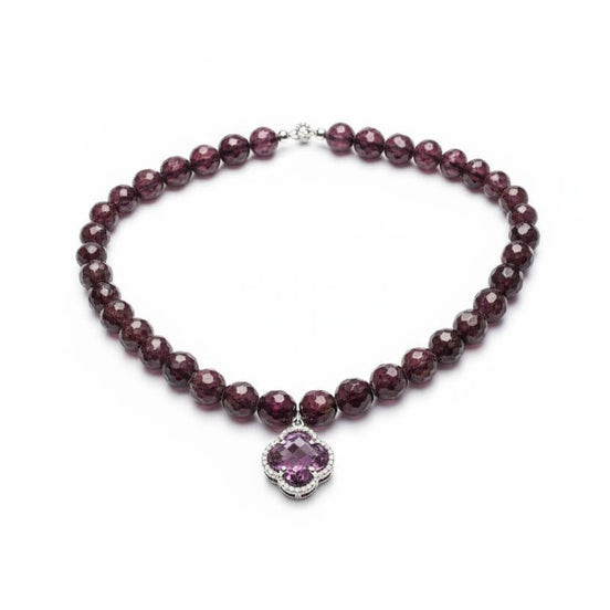Colier elegant din argint cu granat fatetat 10mm și pandantiv - bijuterie handmade